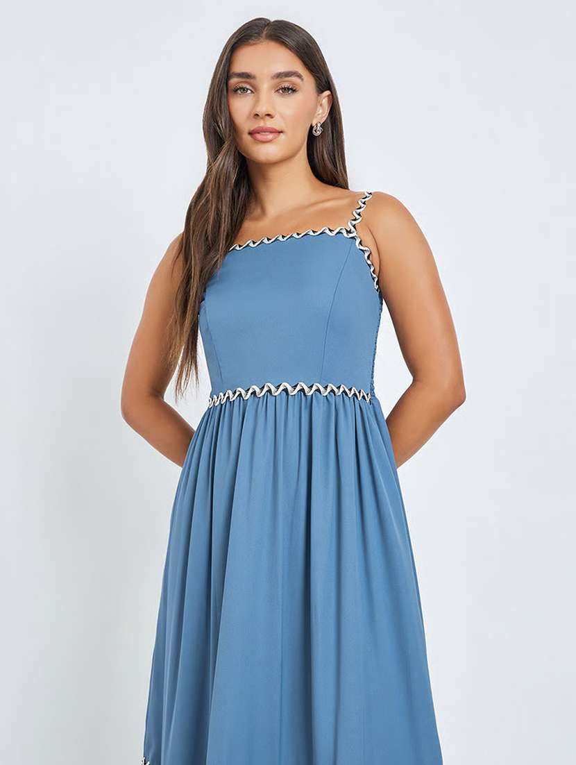 Women Solid With Work Shoulder Strap Tiered Dress - 22588159 -  Standard Image - 1