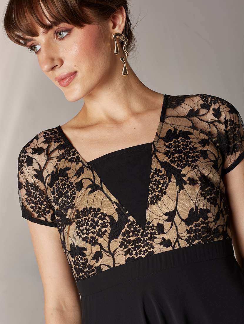 women self design short sleeves fit and flare gown - 22588163 -  Standard Image - 1