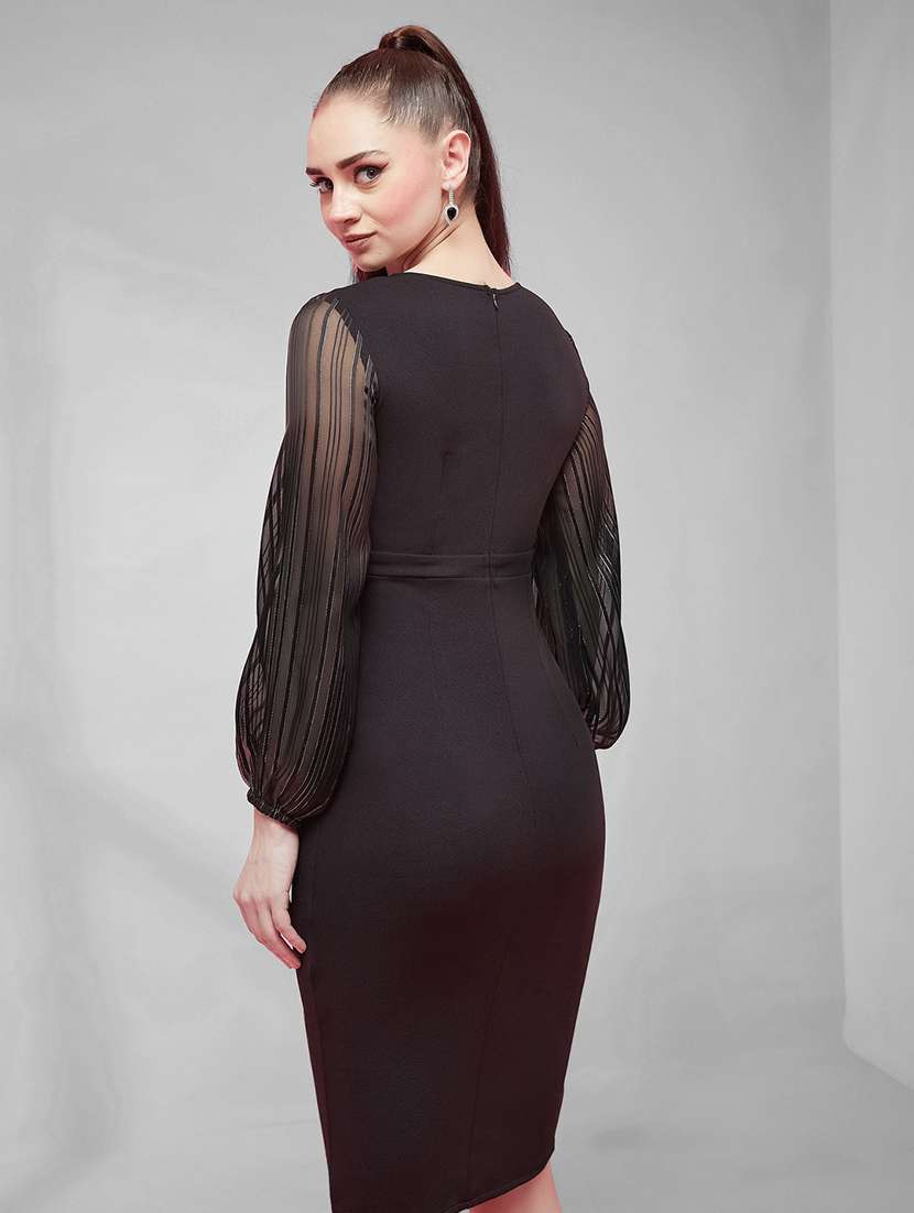 women self design long sleeves sheath dress - 22588166 -  Standard Image - 4