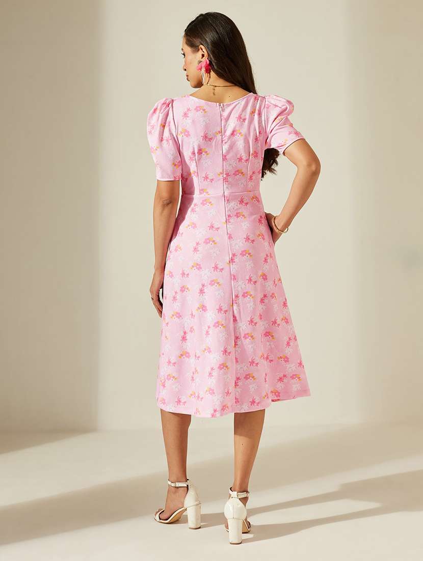 women printed puff sleeves a-line dress - 22588171 -  Standard Image - 4