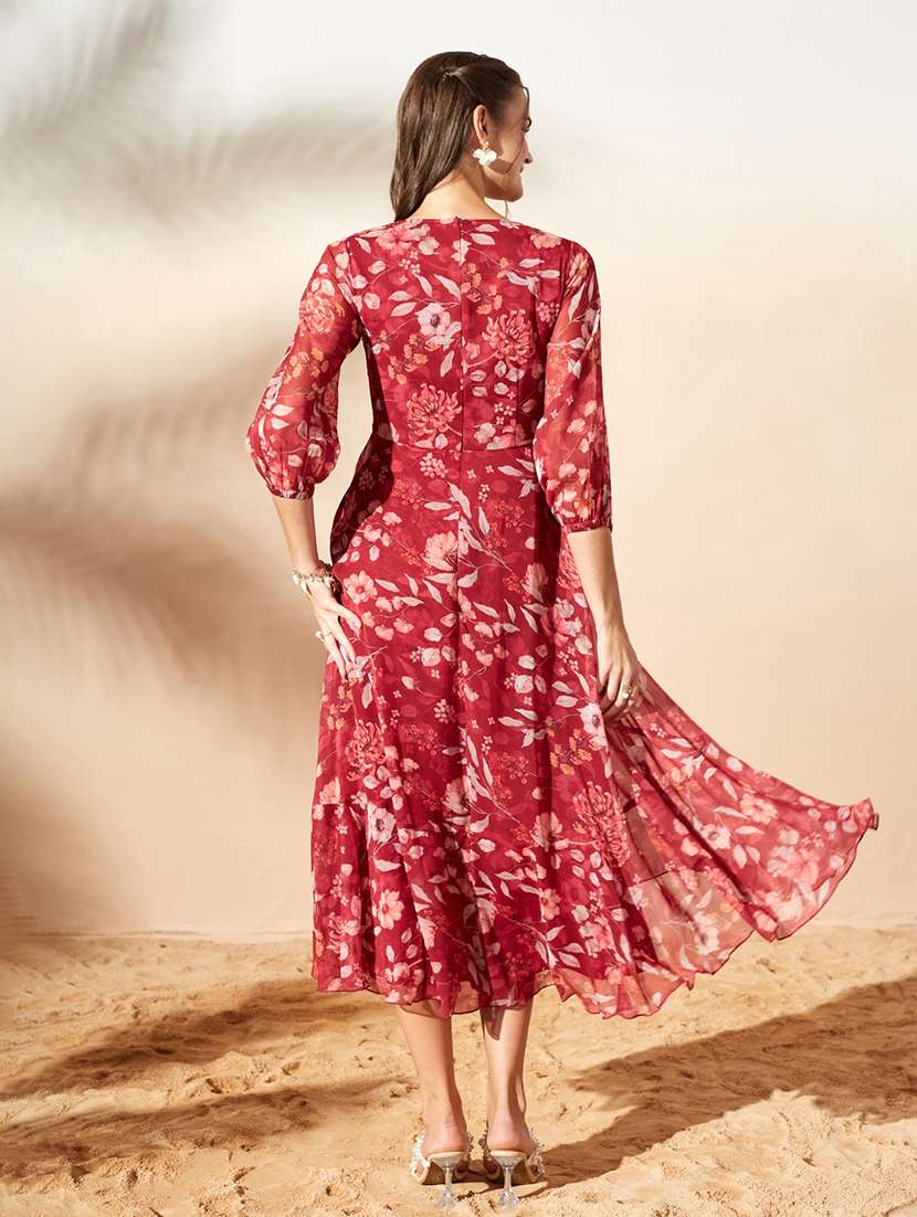 Women Printed Three Quarter Sleeves Wrap Dress - 22588173 -  Standard Image - 4