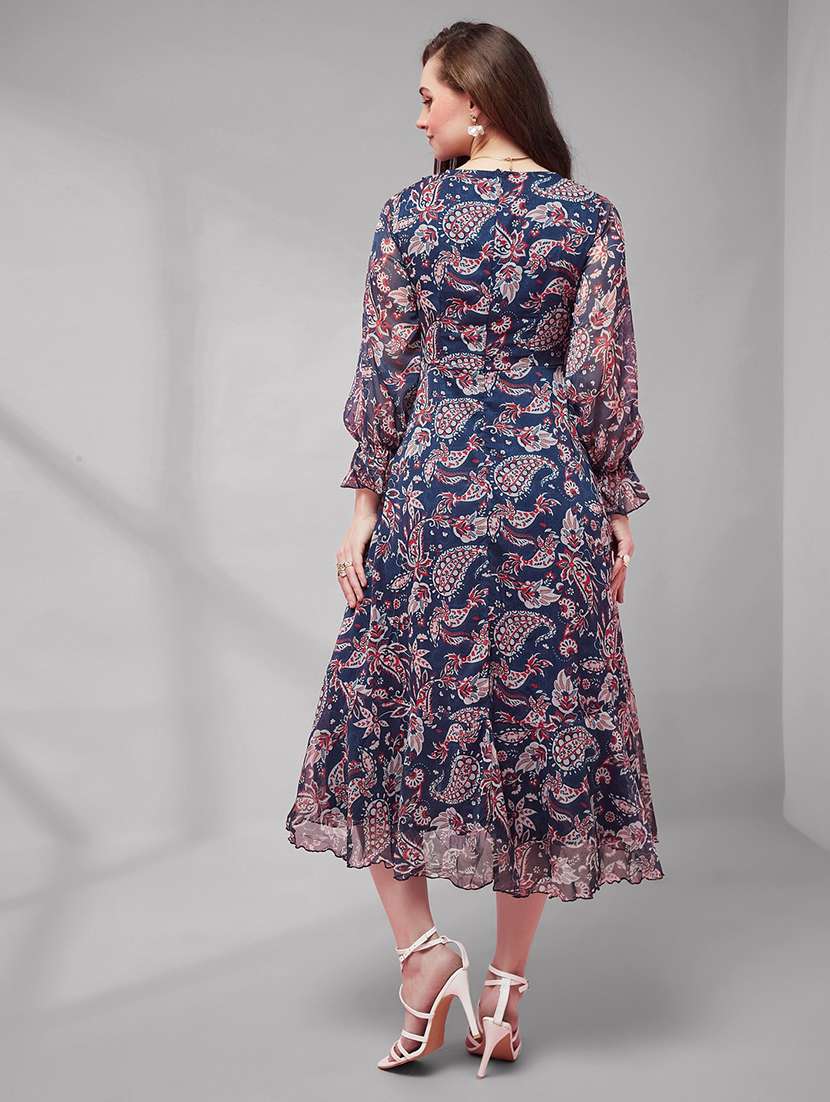 women printed long sleeves wrap dress - 22588190 -  Standard Image - 4