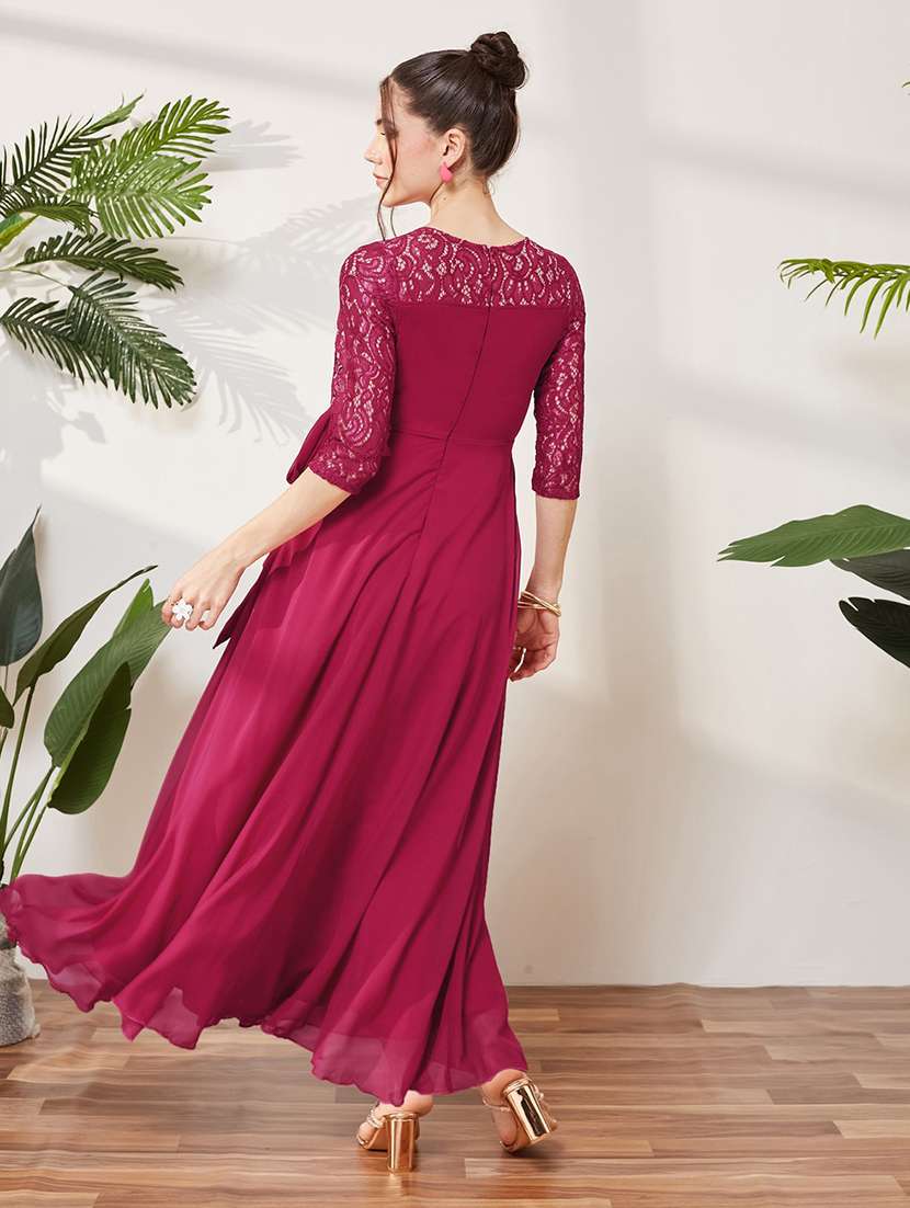 women self design three quarter sleeves wrap dress - 22588191 -  Standard Image - 4