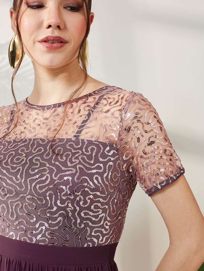 women embroidered short sleeves fit and flare gown - 22588213 -  Standard Image - 1