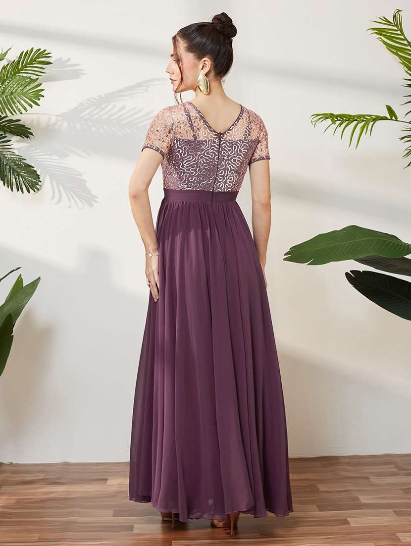 women embroidered short sleeves fit and flare gown - 22588213 -  Standard Image - 4