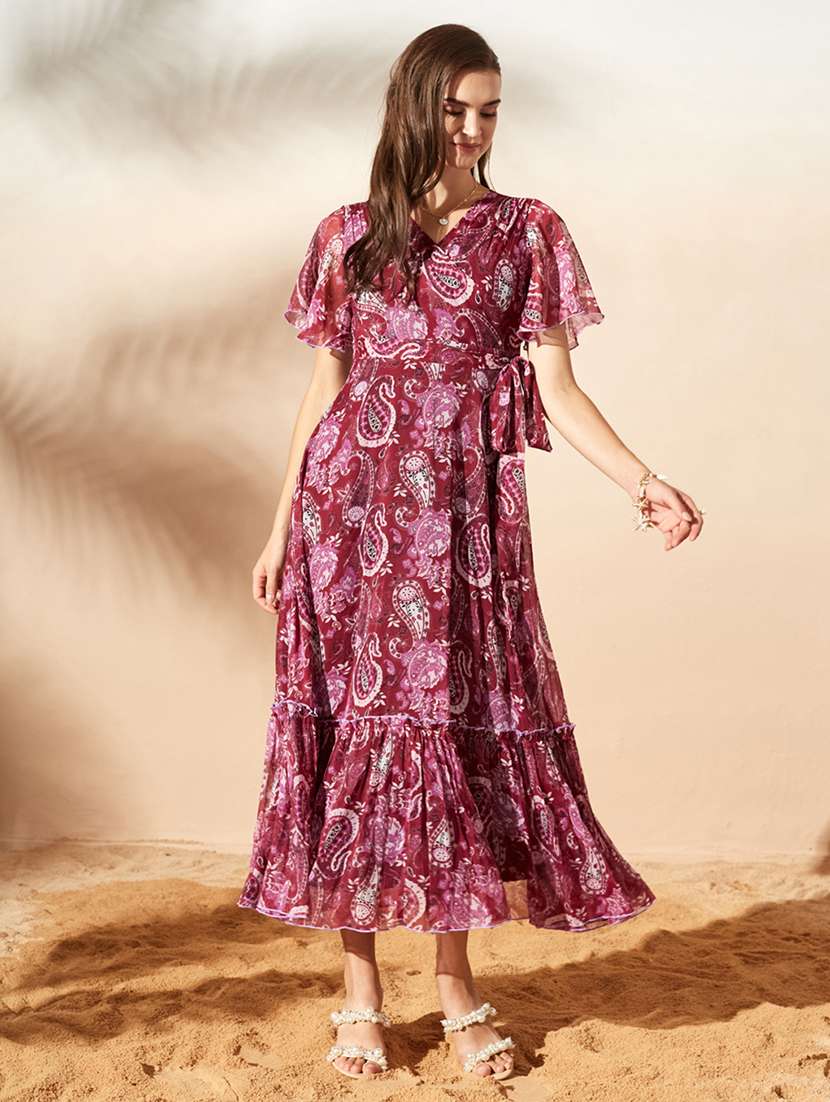 women printed flared sleeves tiered dress - 22588214 -  Standard Image - 1