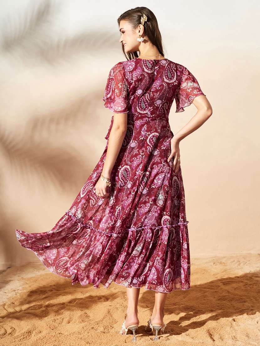 women printed flared sleeves tiered dress - 22588214 -  Standard Image - 4