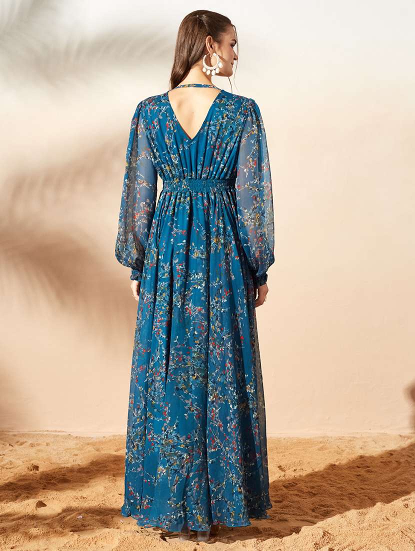 women printed bishop sleeves fit and flare dress - 22588215 -  Standard Image - 4
