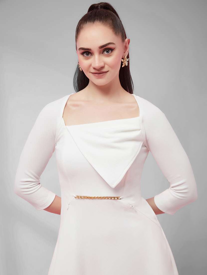 women solid three quarter sleeves a-line dress - 22588218 -  Standard Image - 1