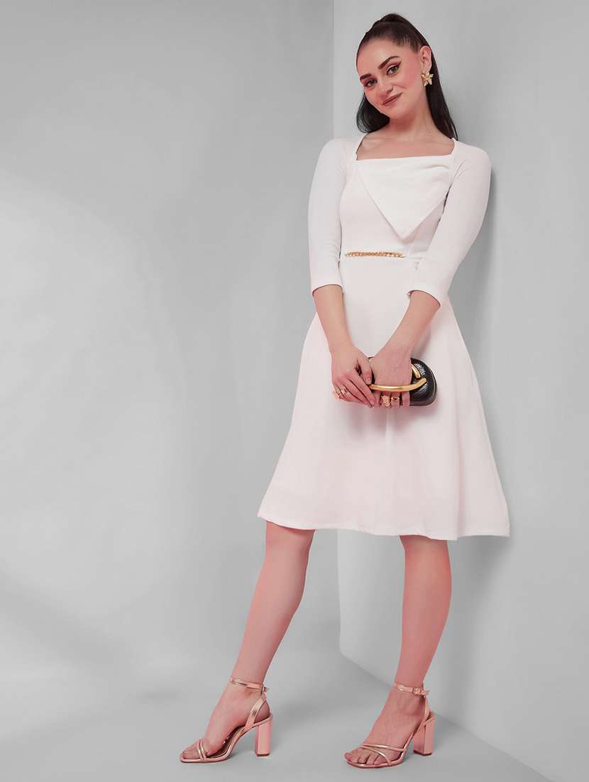 women solid three quarter sleeves a-line dress - 22588218 -  Standard Image - 4
