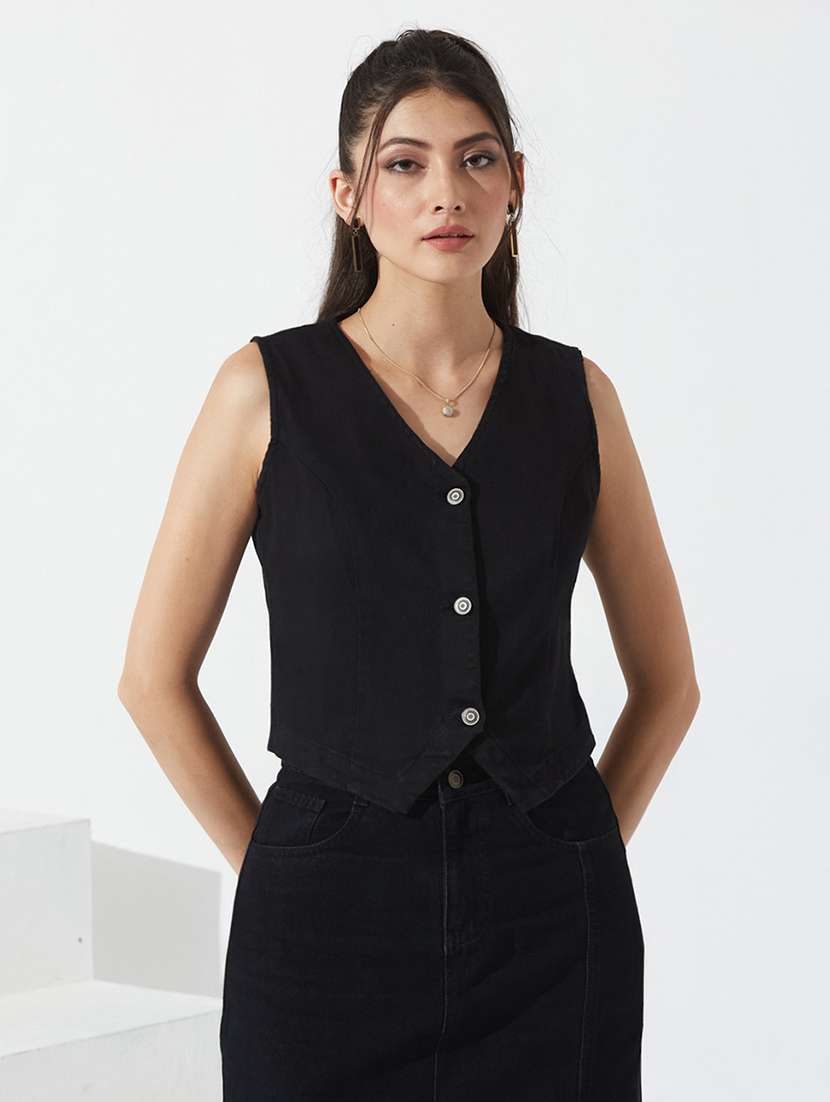 women solid sleeveless vest top - 22588251 -  Standard Image - 1