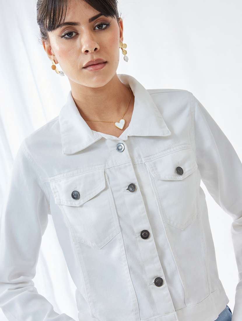 women solid long sleeves denim jacket - 22588260 -  Standard Image - 1