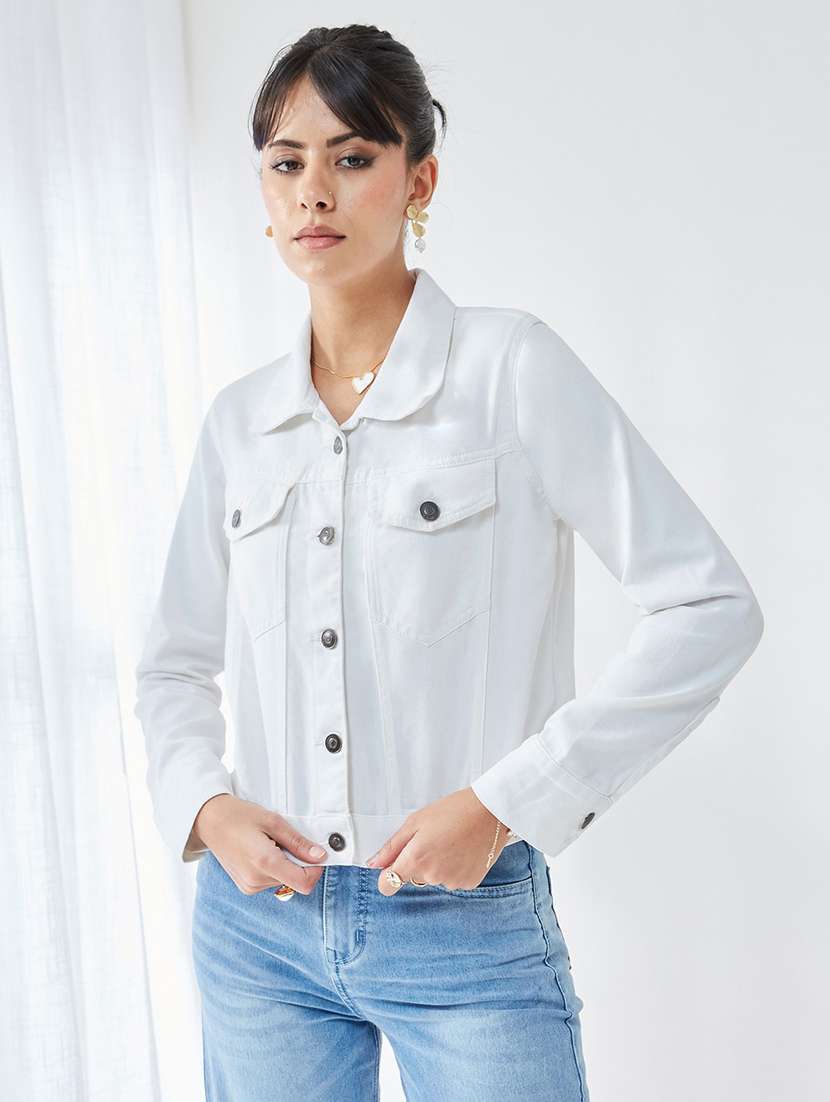 women solid long sleeves denim jacket - 22588260 -  Standard Image - 4