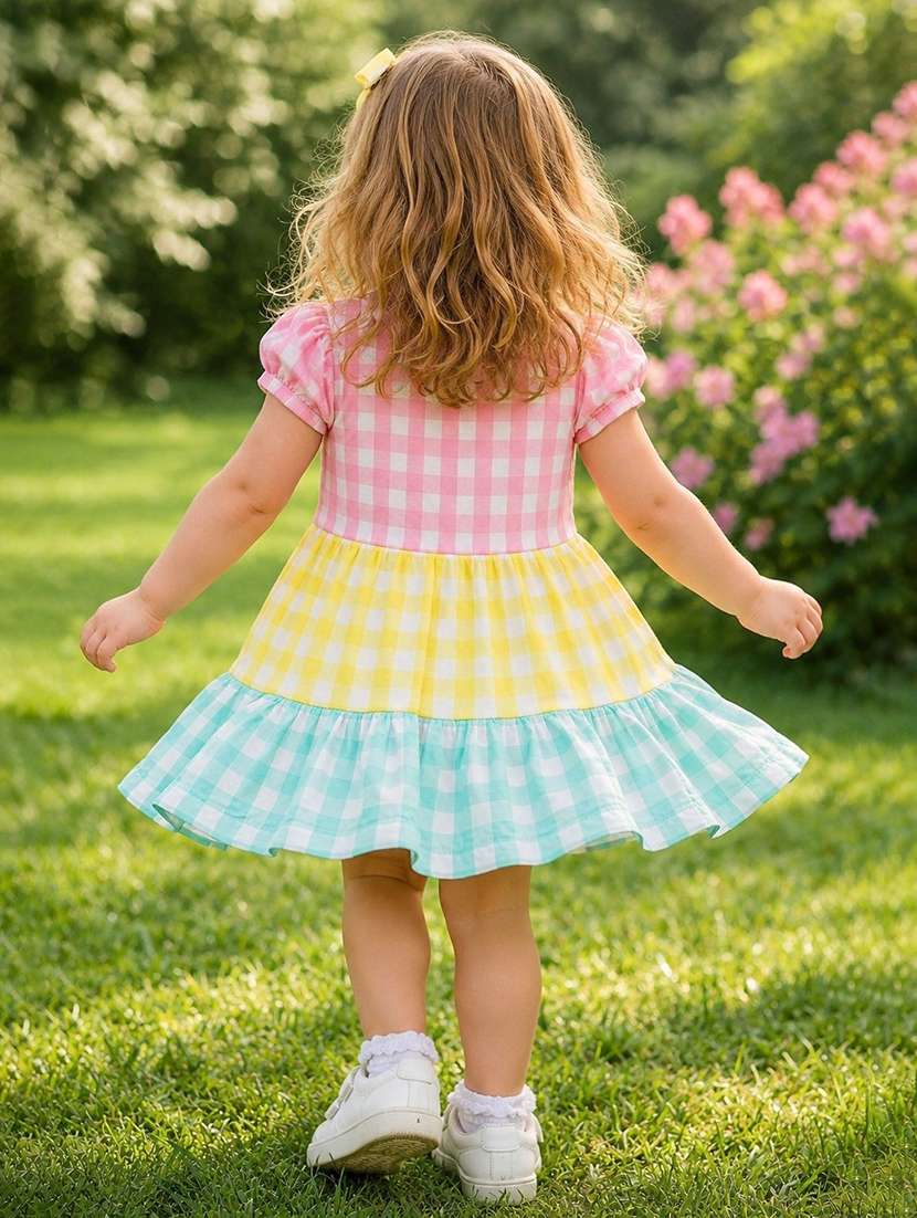 girls printed puff sleeves tiered frock - 22588458 -  Standard Image - 1