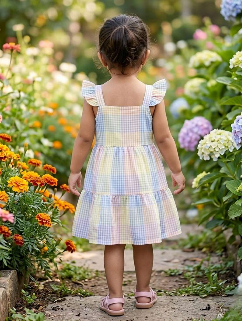 girls printed ruffle sleeves knee length frock - 22588459 -  Standard Image - 1