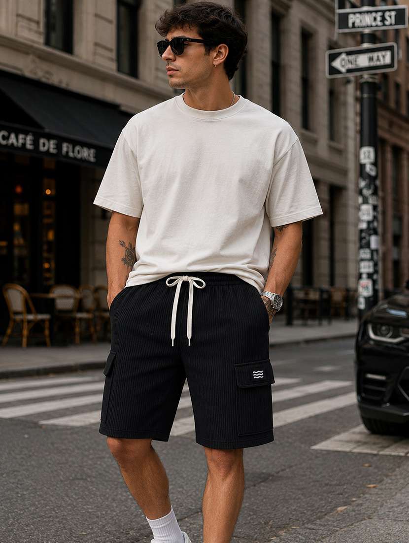 men textured mid rise relaxed fit cargo shorts - 22588509 -  Standard Image - 1