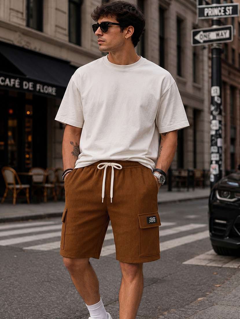 men textured mid rise relaxed fit cargo shorts - 22588510 -  Standard Image - 1