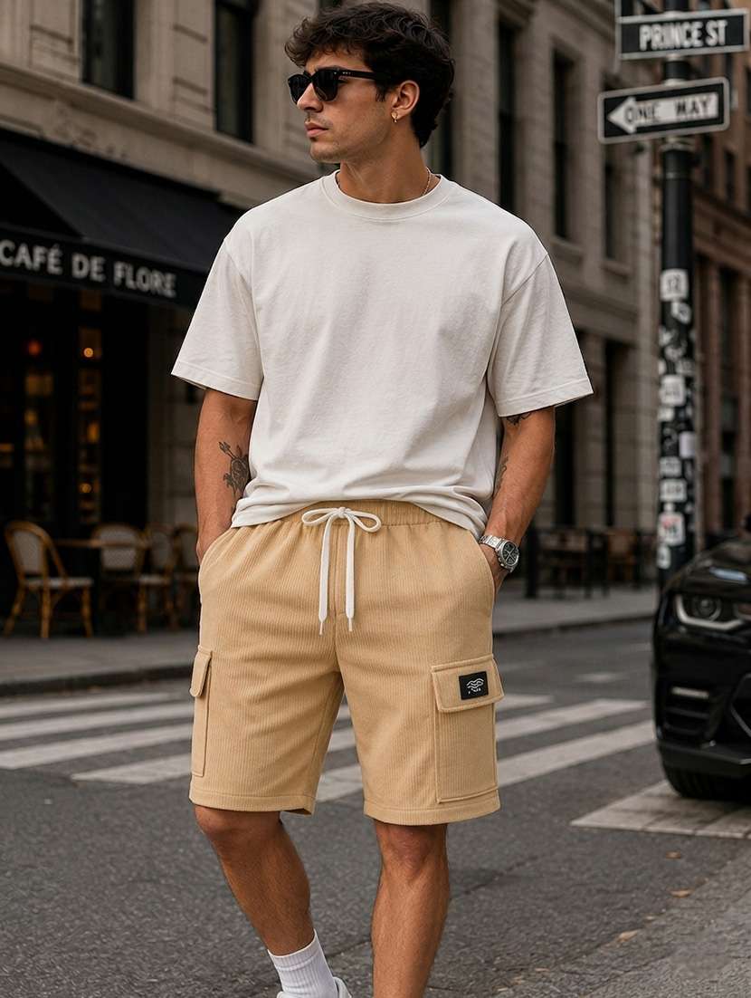 men textured mid rise relaxed fit cargo shorts - 22588512 -  Standard Image - 1
