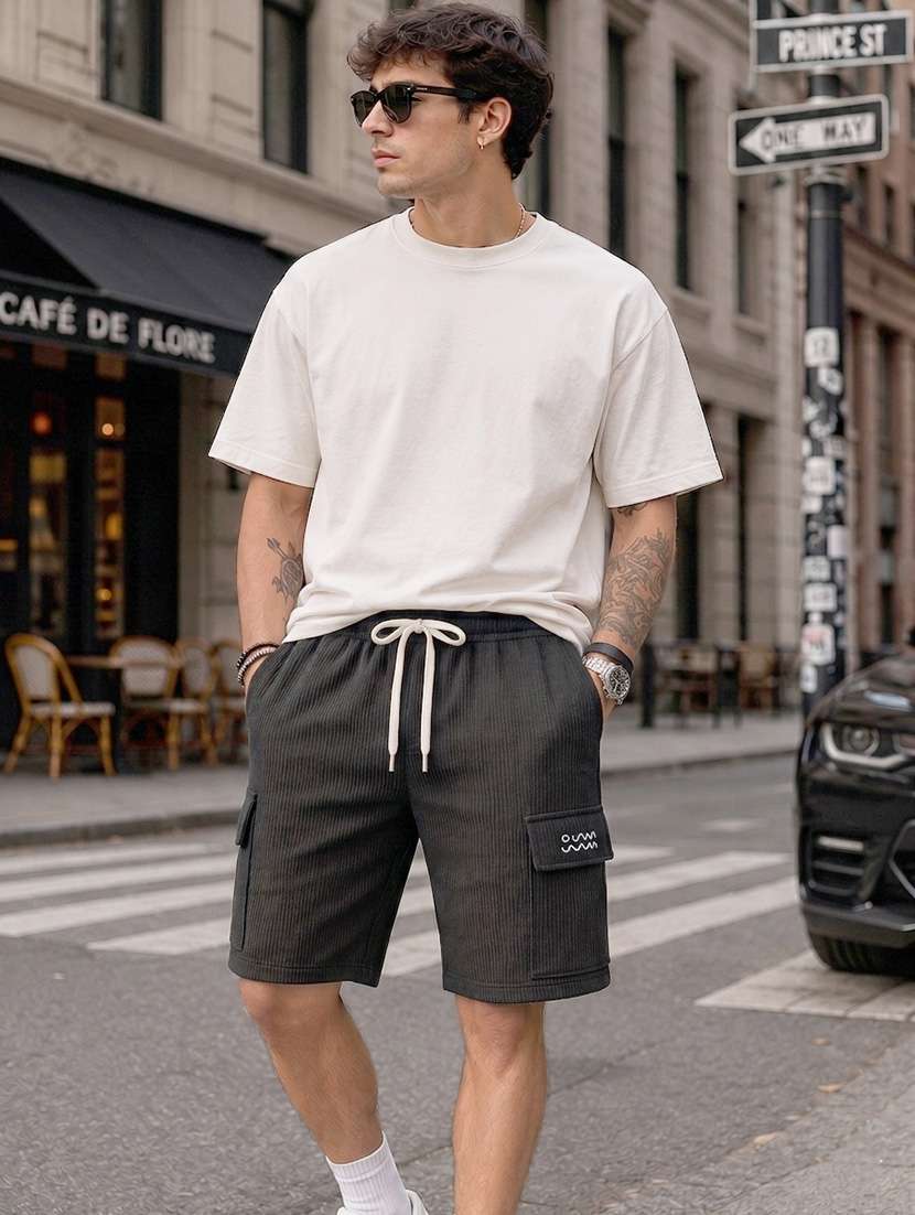 men textured mid rise relaxed fit cargo shorts - 22588513 -  Standard Image - 1