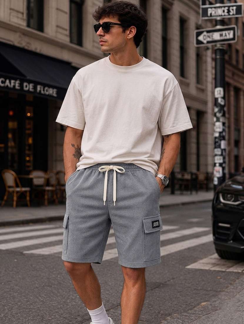 men textured mid rise relaxed fit cargo shorts - 22588516 -  Standard Image - 1