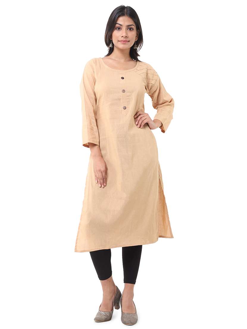 women pack of 2 solid three quarter sleeves straight kurta - 22588529 -  Standard Image - 1