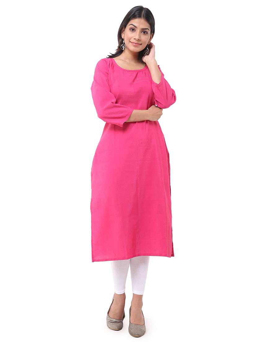 women pack of 2 solid three quarter sleeves straight kurta - 22588529 -  Standard Image - 4