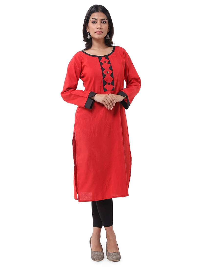 women pack of 2 solid three quarter sleeves straight kurta - 22588598 -  Standard Image - 1