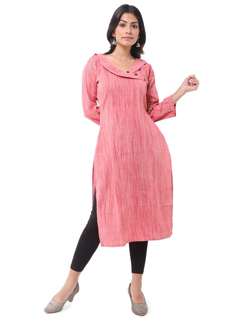 women pack of 2 solid three quarter sleeves straight kurta - 22588598 -  Standard Image - 4