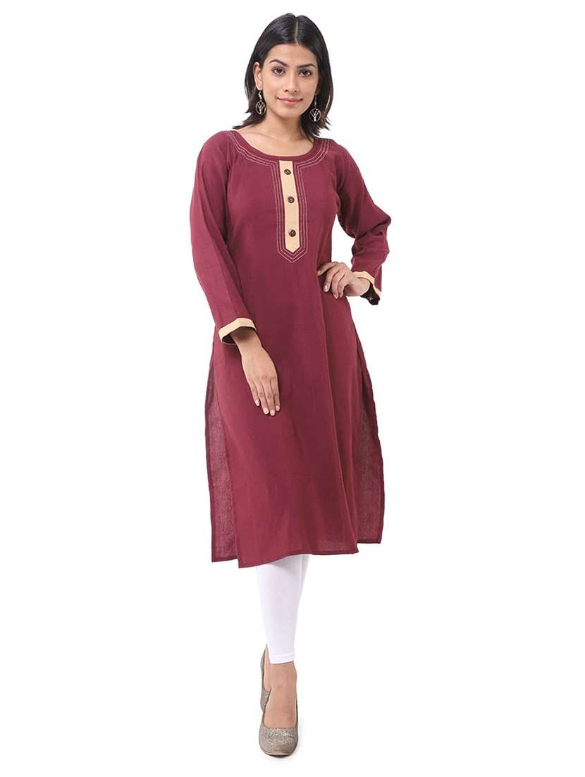 women pack of 2 solid three quarter sleeves straight kurta - 22588605 -  Standard Image - 4