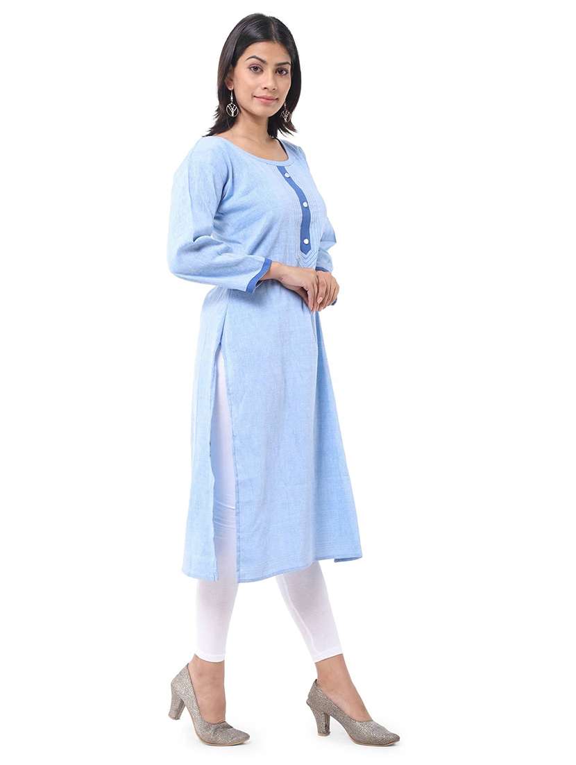 Women Pack Of 2 Solid Three Quarter Sleeves Straight Kurta - 22588646 -  Standard Image - 6