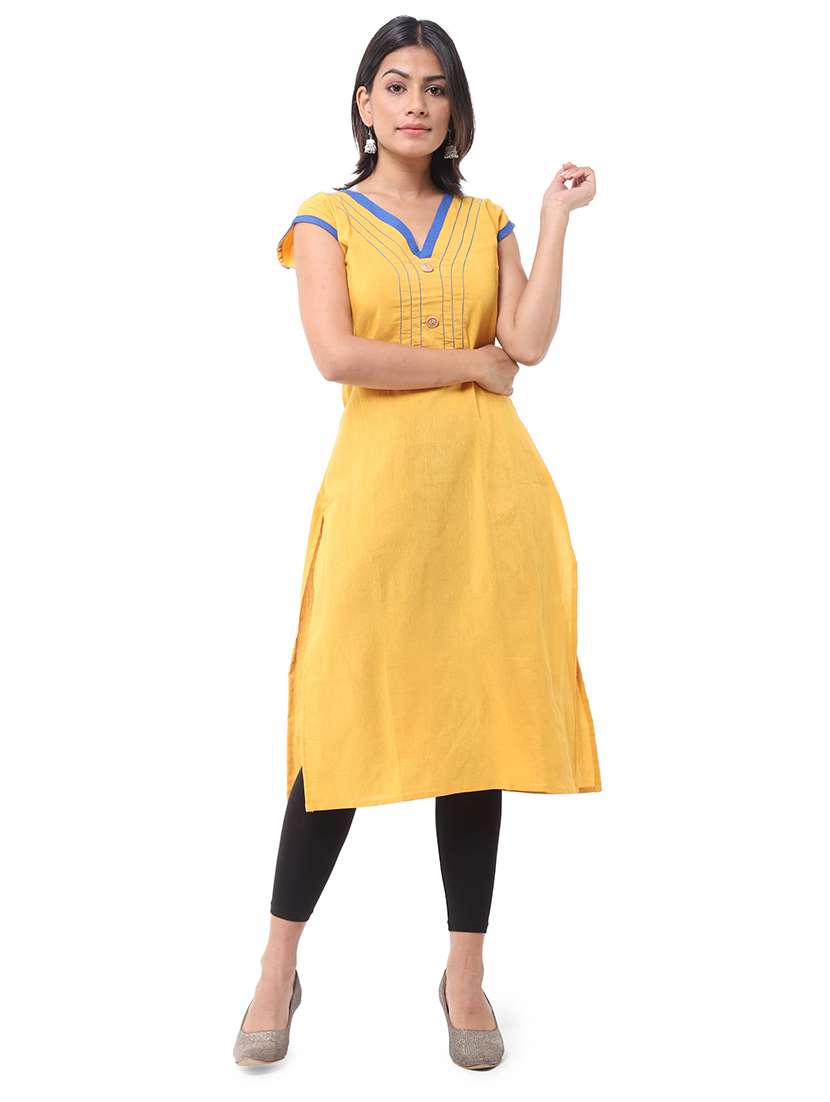 women pack of 2 solid three quarter sleeves straight kurta - 22588650 -  Standard Image - 1