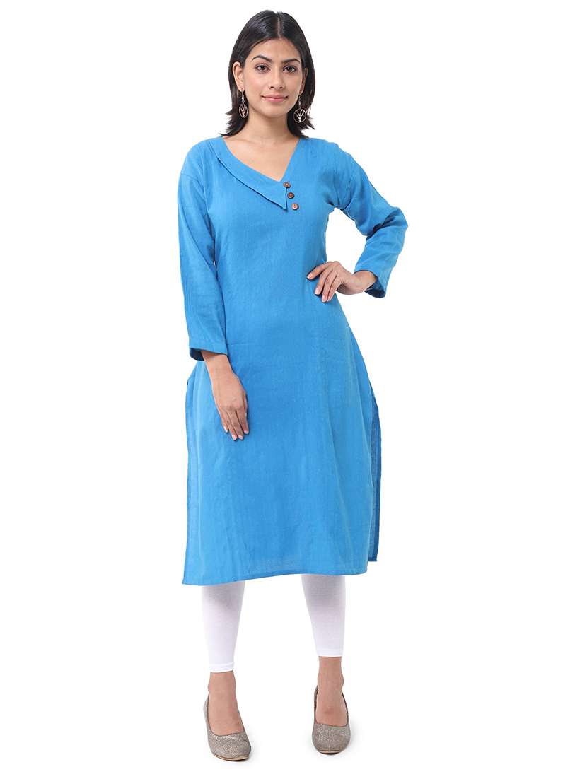 women pack of 2 solid three quarter sleeves straight kurta - 22588650 -  Standard Image - 4