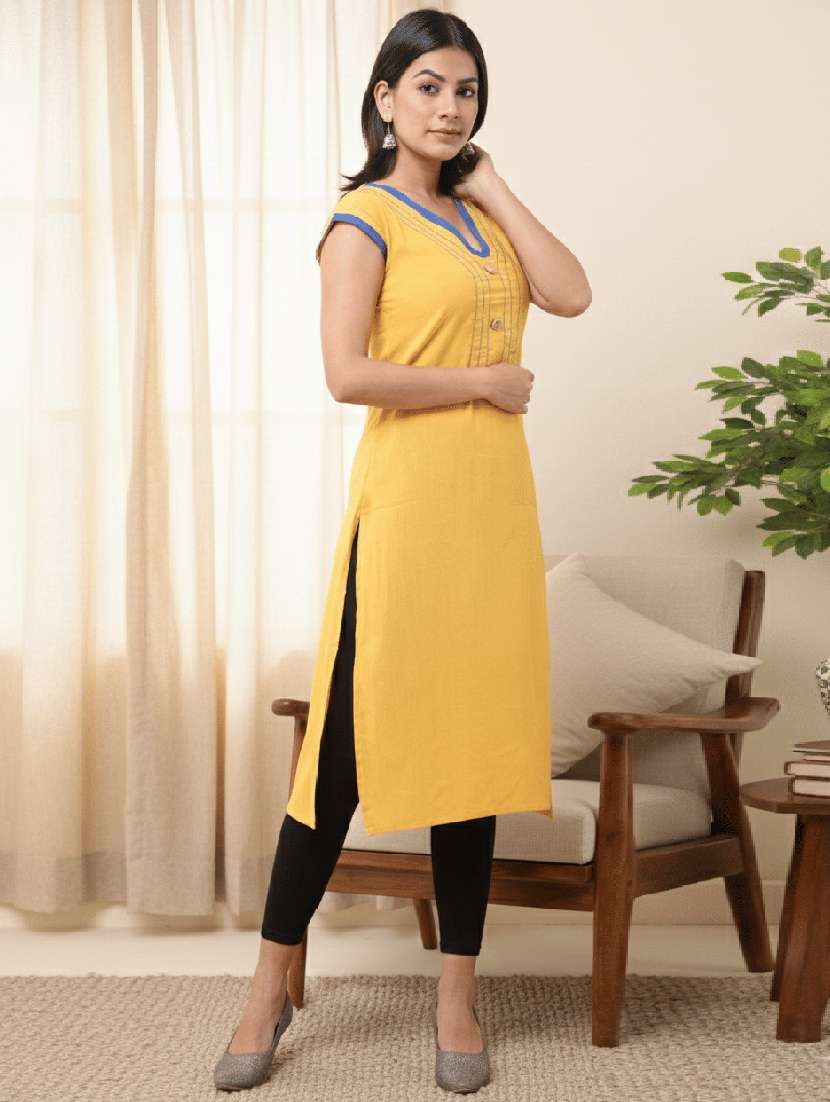 women solid v neck straight kurta - 22588705 -  Standard Image - 1