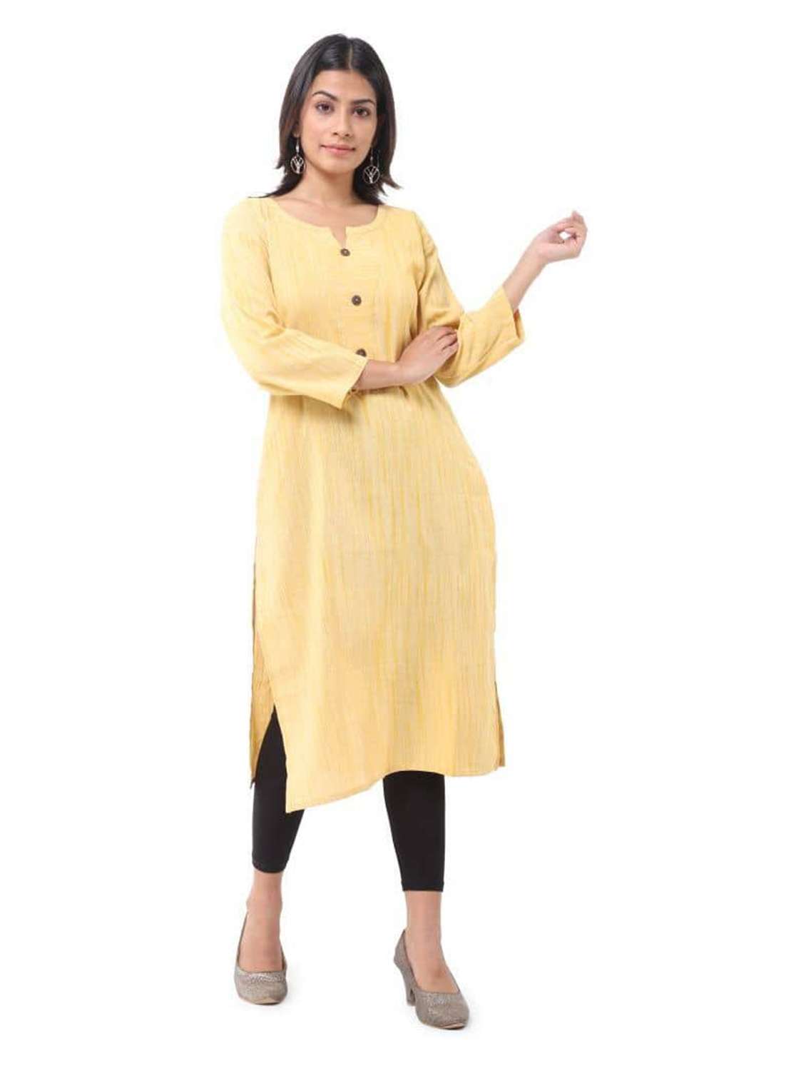 women pack of 2 solid three quarter sleeves straight kurta - 22588750 -  Standard Image - 1