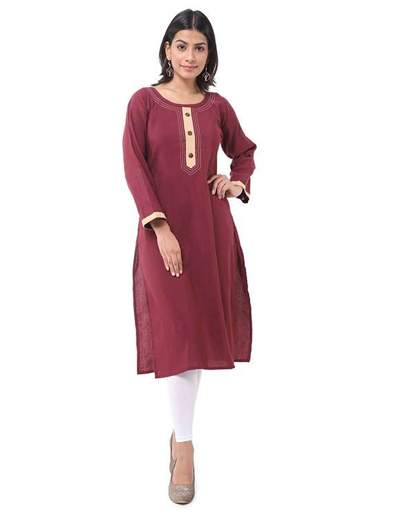 women pack of 2 solid three quarter sleeves straight kurta - 22588785 -  Standard Image - 1