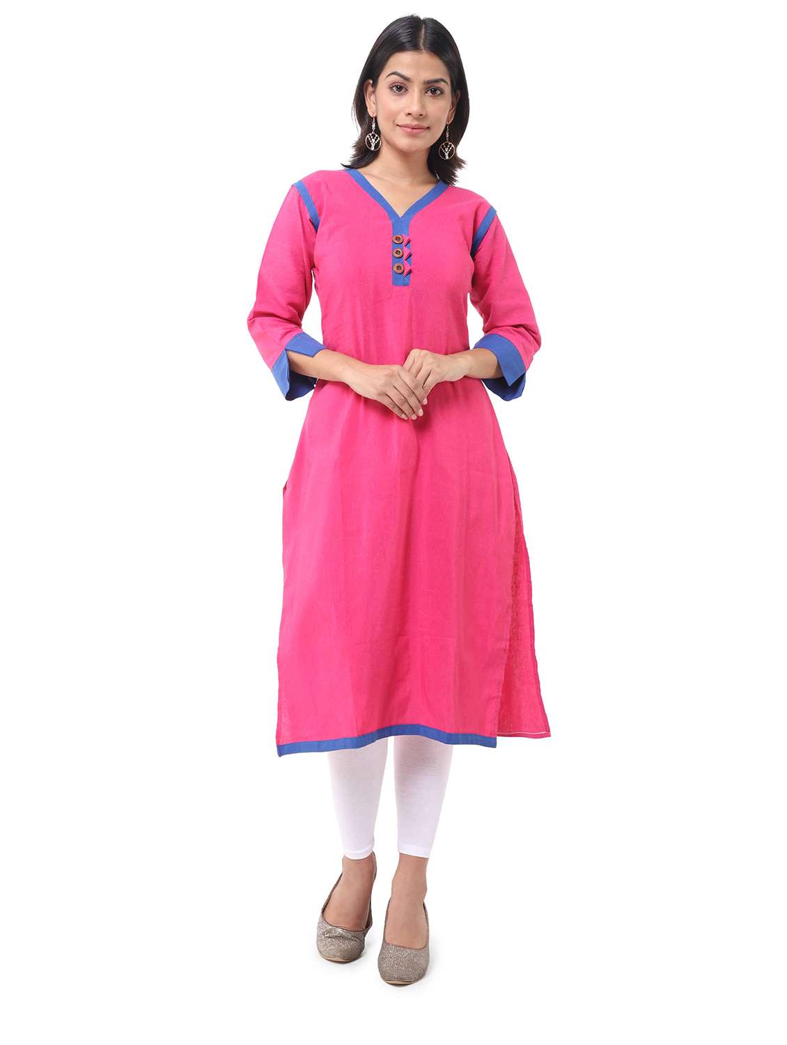 women pack of 2 solid three quarter sleeves straight kurta - 22588809 -  Standard Image - 1