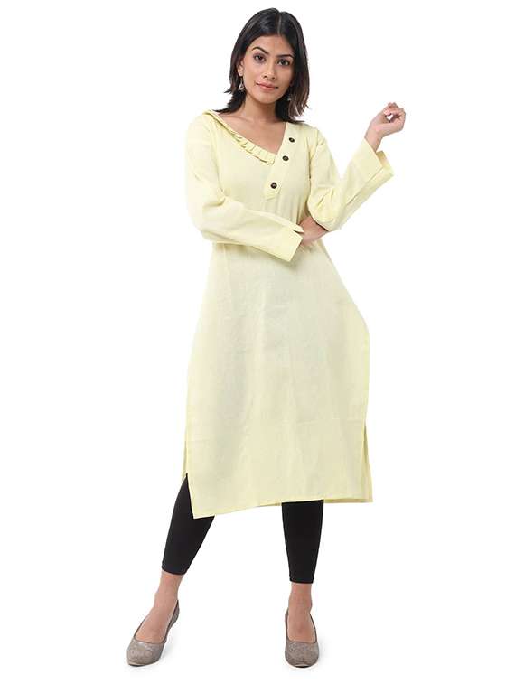 women pack of 2 solid three quarter sleeves straight kurta - 22588821 -  Standard Image - 1
