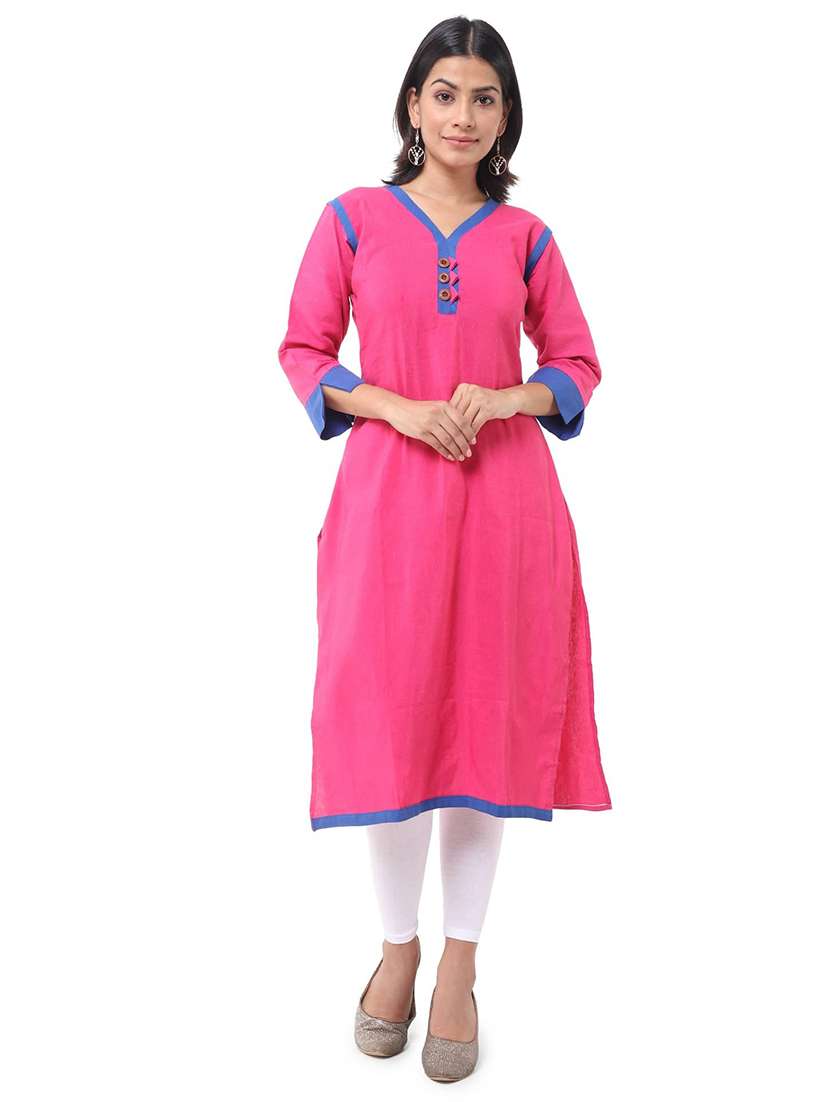 women pack of 2 solid three quarter sleeves straight kurta - 22588886 -  Standard Image - 4