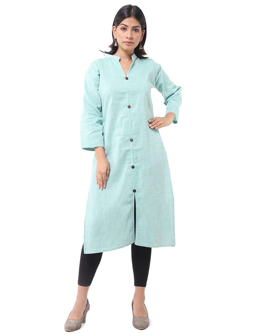 women pack of 2 solid three quarter sleeves straight kurta - 22588896 -  Standard Image - 1