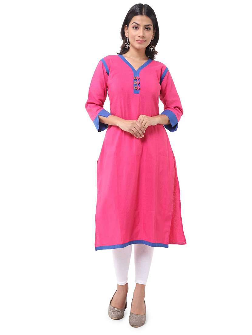 women pack of 2 solid three quarter sleeves straight kurta - 22588896 -  Standard Image - 4