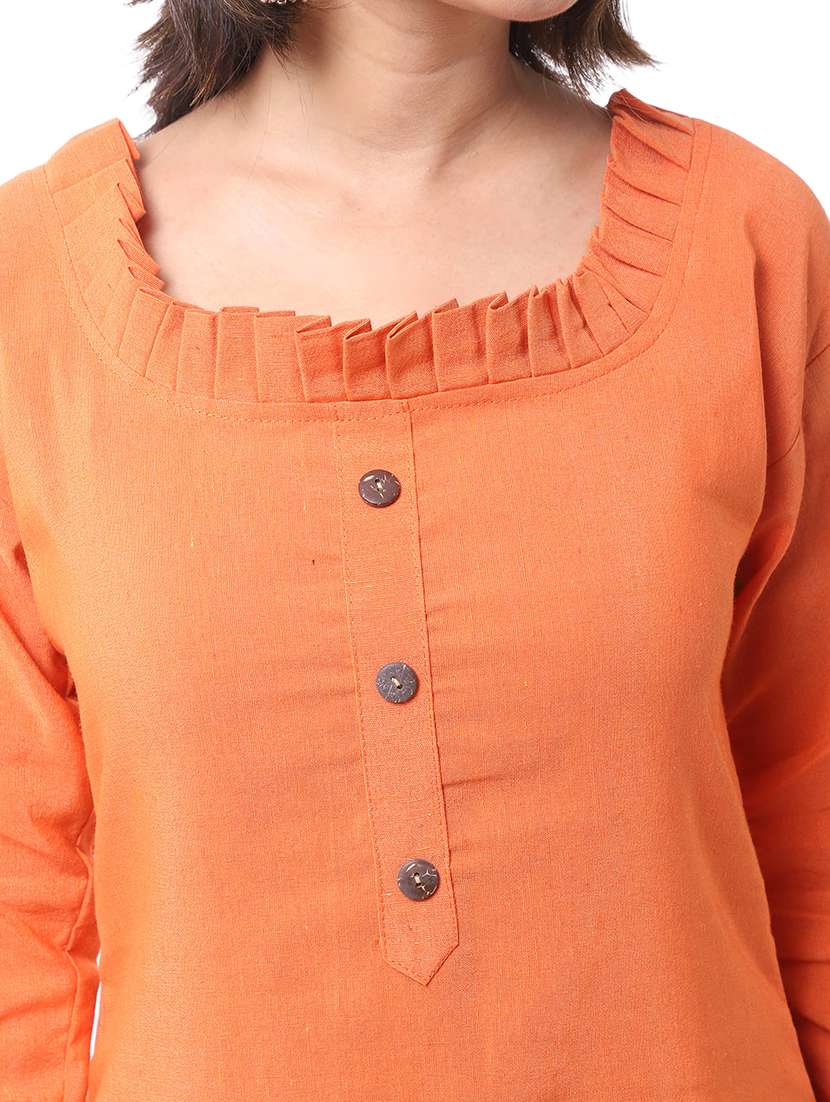 women solid three quarter sleeve straight kurta - 22588957 -  Standard Image - 1