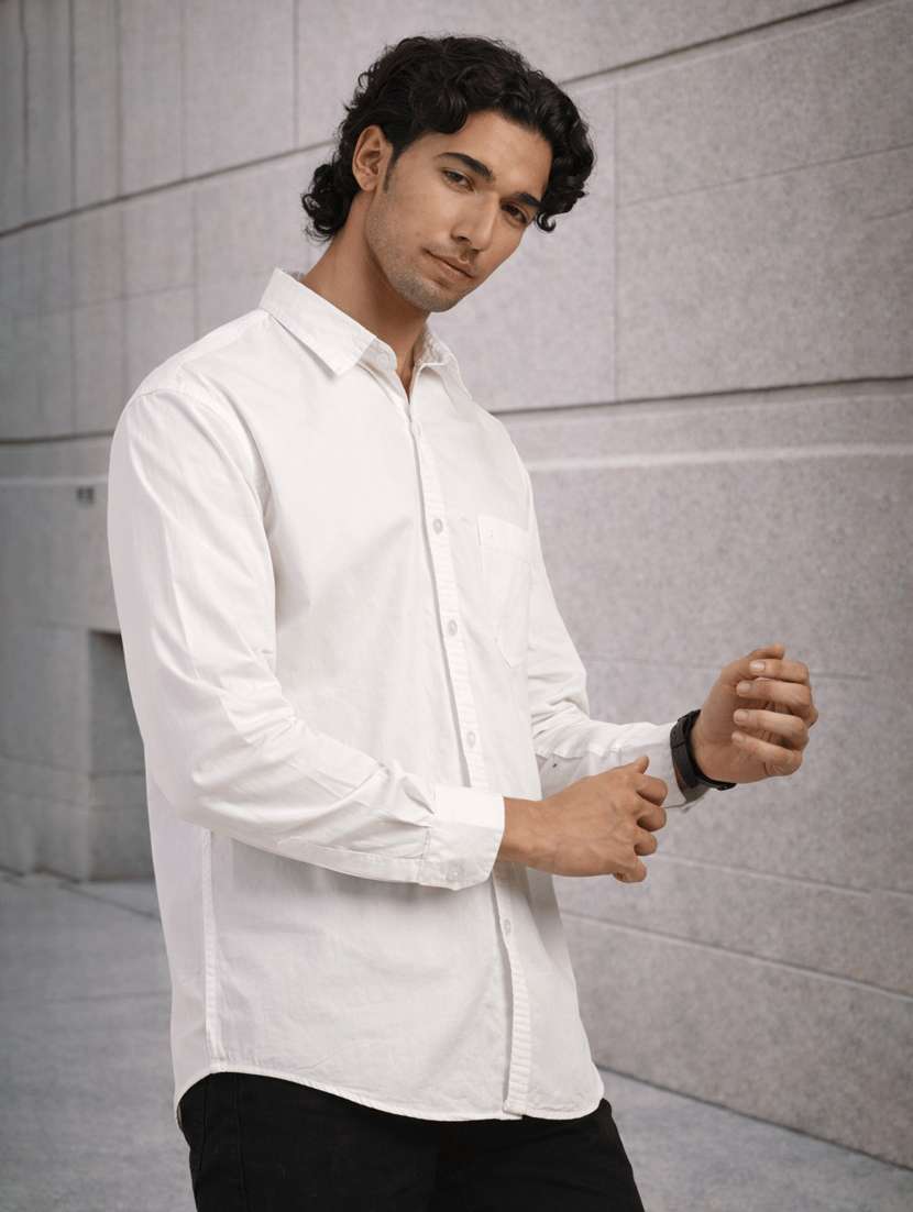 Men Solid Long Sleeves Regular Fit Shirt - 22589270 -  Standard Image - 1