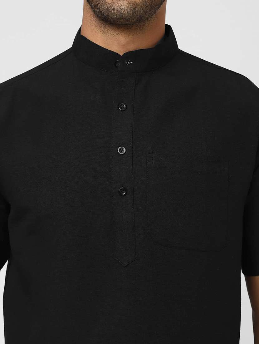 men solid mandarin neck short kurta - 22589514 -  Standard Image - 1