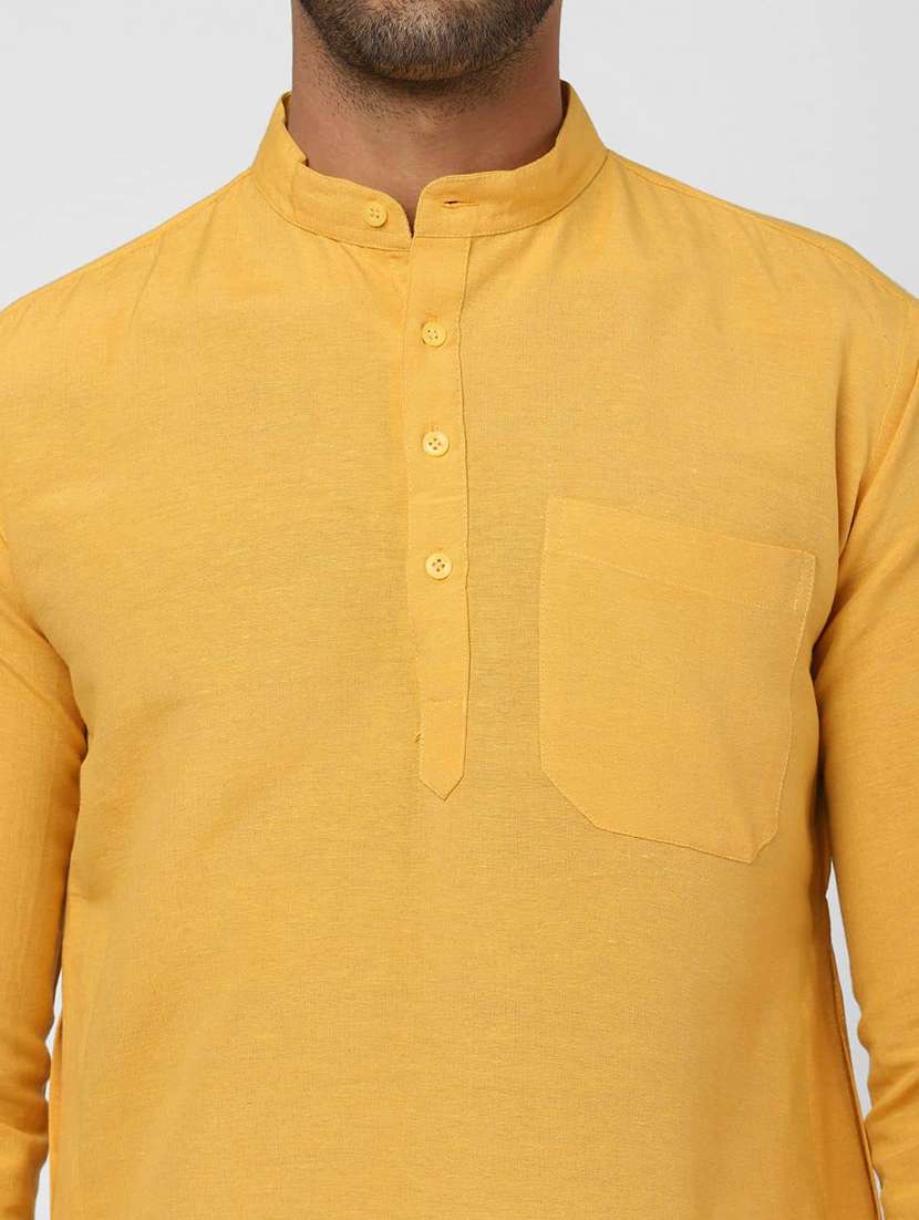 Men Solid Mandarin Neck Long Kurta - 22589525 -  Standard Image - 1
