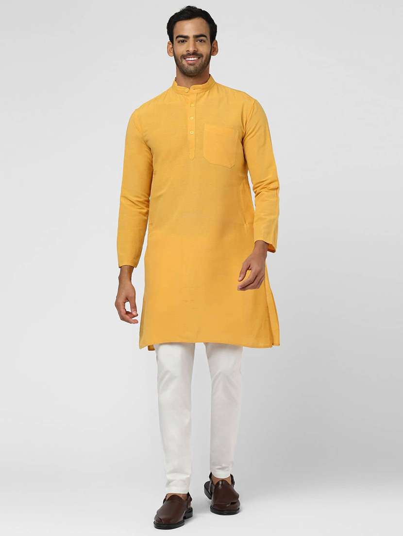Men Solid Mandarin Neck Long Kurta - 22589525 -  Standard Image - 4