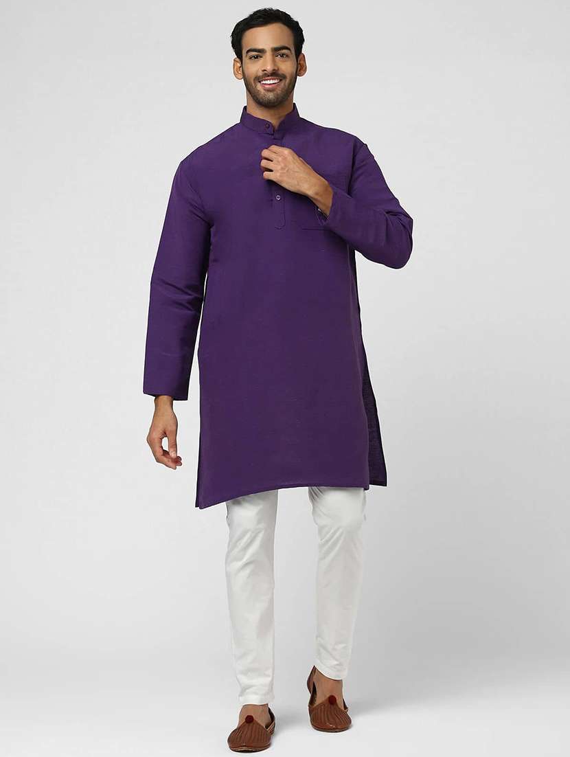 Men Solid Mandarin Neck Long Kurta - 22589538 -  Standard Image - 4