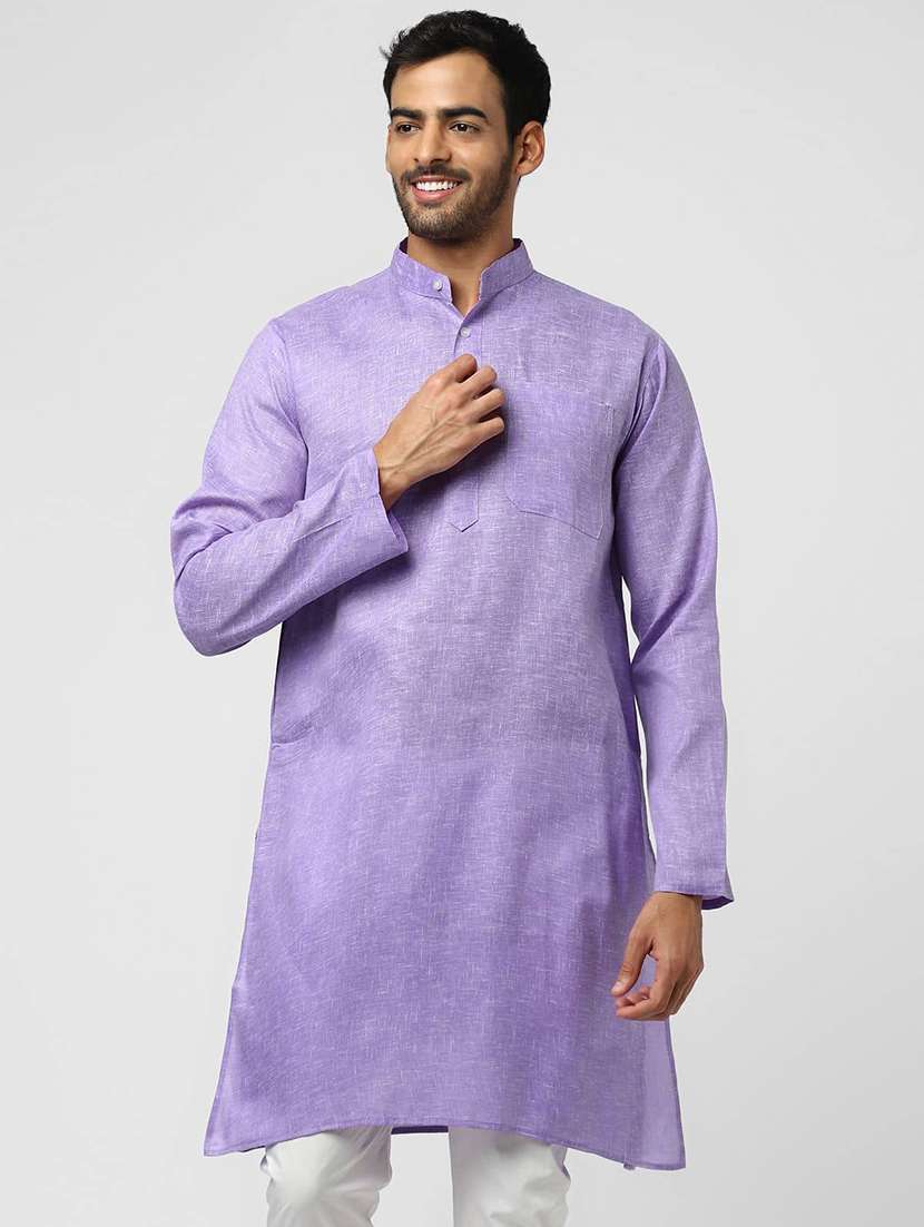 men solid mandarin neck long kurta