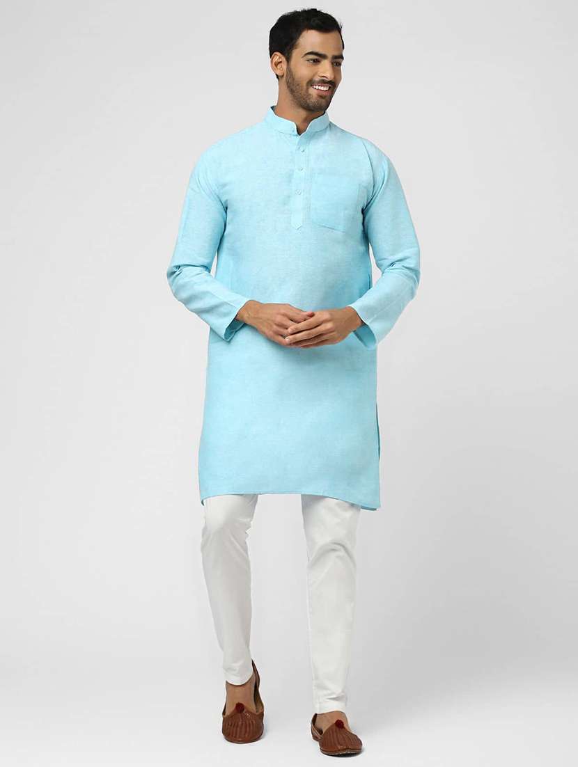 Men Solid Mandarin Neck Long Kurta - 22589544 -  Standard Image - 4