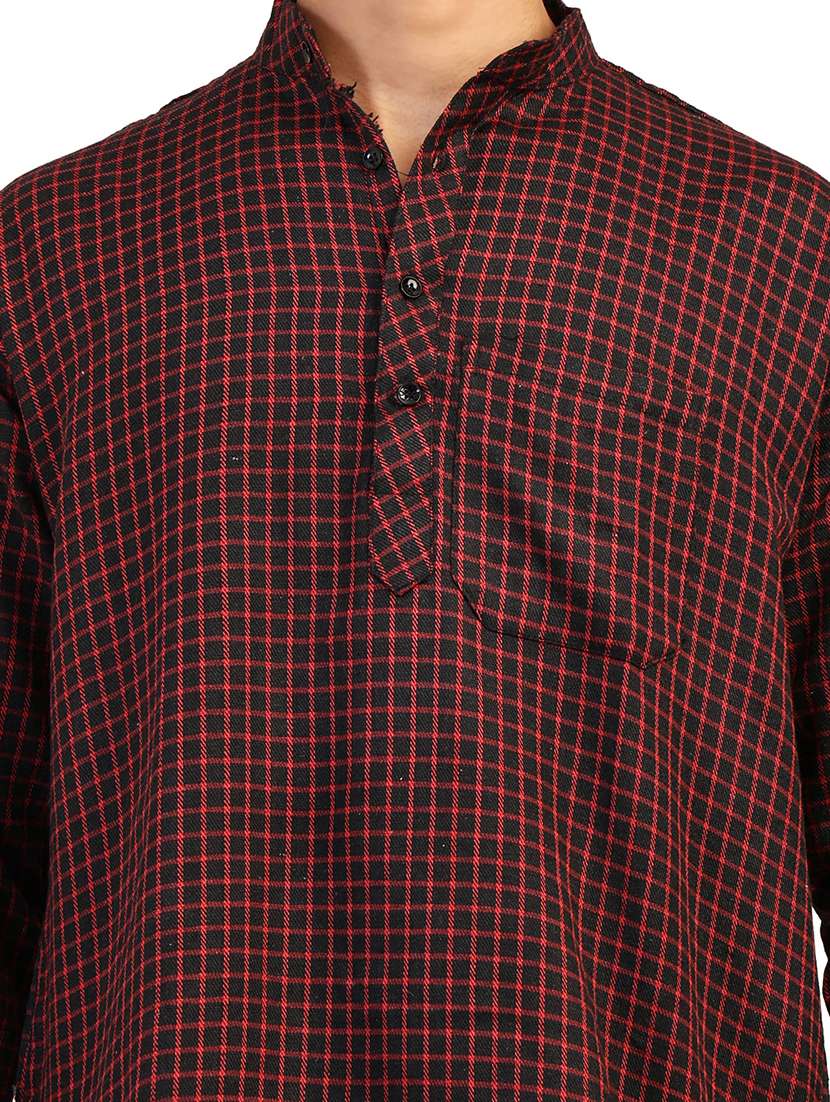 men checkered mandarin neck short kurta - 22589622 -  Standard Image - 1