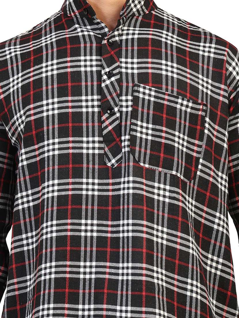 men checkered mandarin neck short kurta - 22589628 -  Standard Image - 1